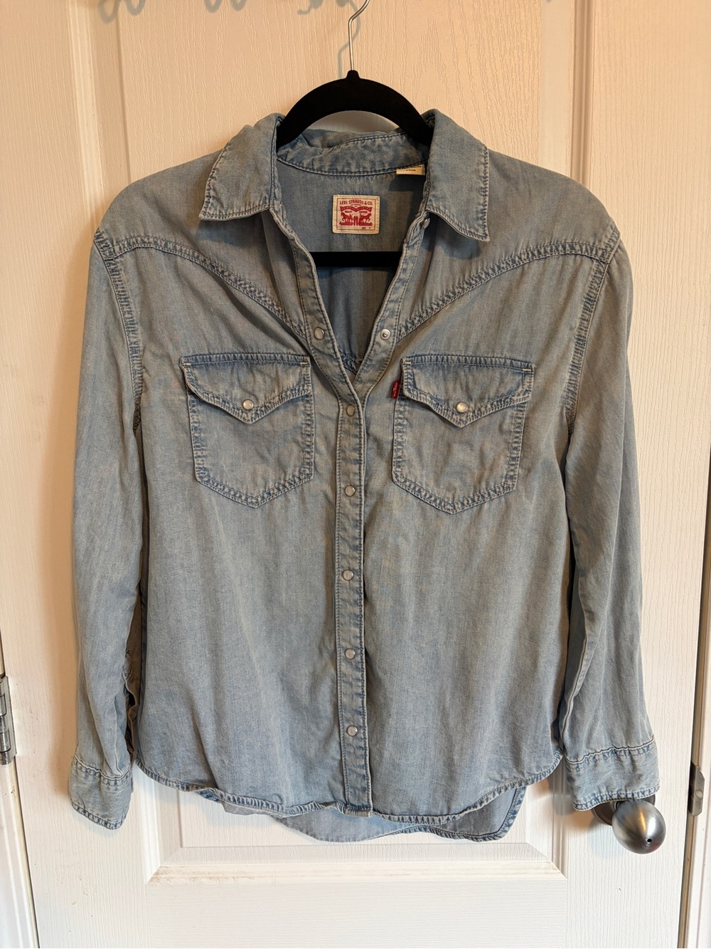 Levi's Light Blue Denim Shirt with Red Logo Patch